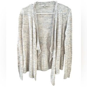 Heathered Cream Loft Cardigan Sweater with Orange and Blue Heather